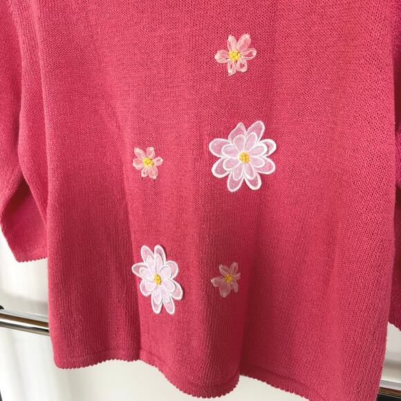 Vintage Bubblegum Baby Pink Daisy Floral Grandma Cardigan Sweater Cottage Large - Picture 7 of 8